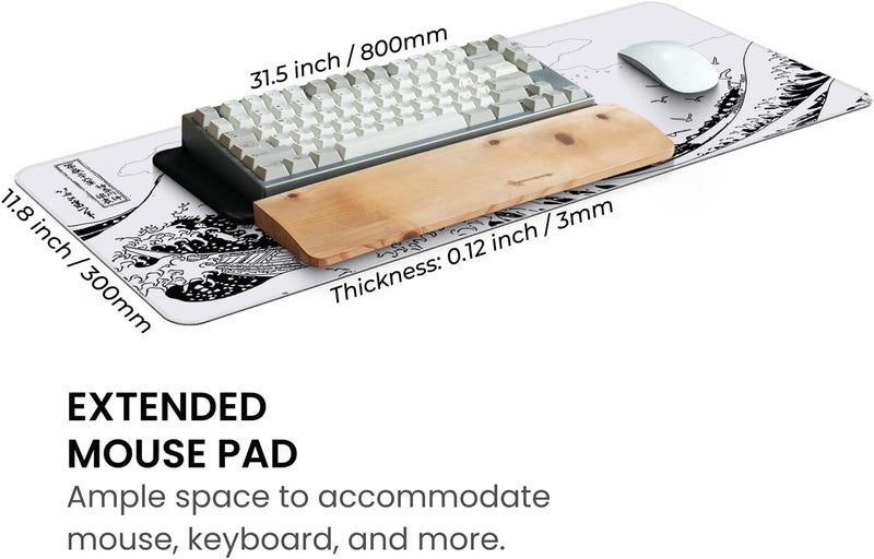 Mayflower Large Gaming Mouse Pad, Full Keyboard Mat, Long Laptop Mousepad, Computer Mouse Mat for Home and Office, Anti-Slip Rubber Base, 31.5 x 11.8 Inches (White Sea Wave) - Image 3